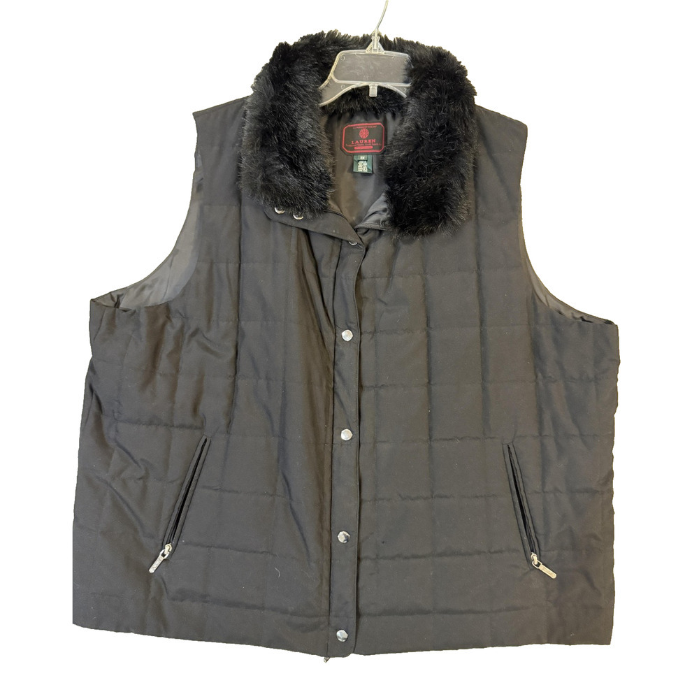 Lauren Ralph Lauren Vest Womens 3X Black Faux Fur Quiet Luxury